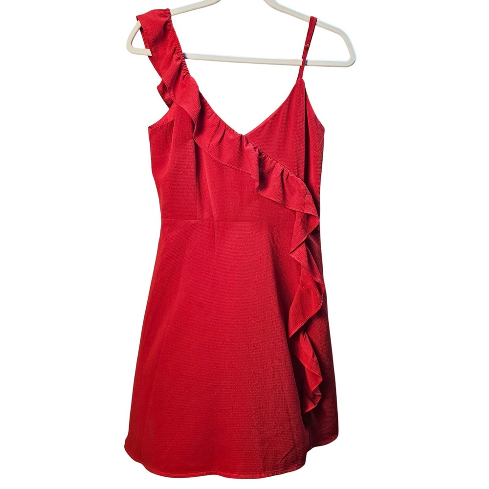 BB Dakota Red Ruffle One Shoulder Asymmetrical Mini Dress Womens Size 6 NWOT